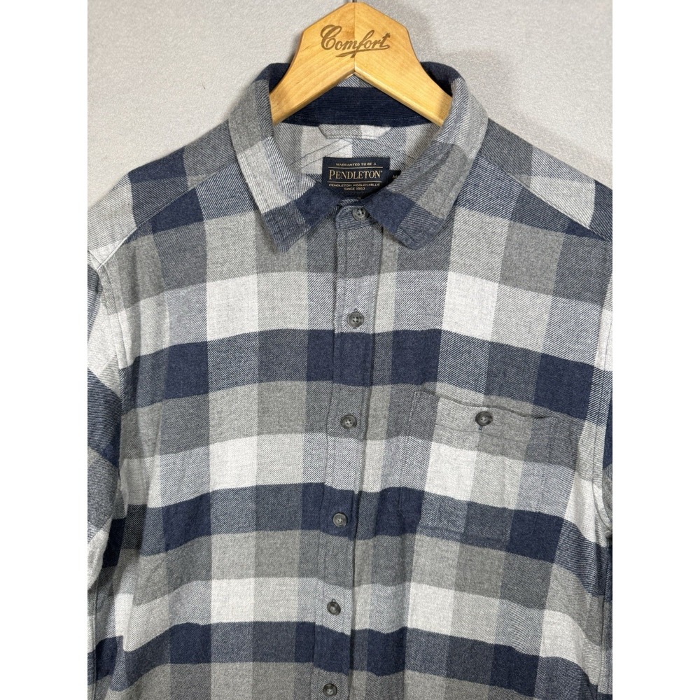Pendleton Cotton Flannel Shirt Mens M Button Down Long Sleeve Blue/Gray Plaid